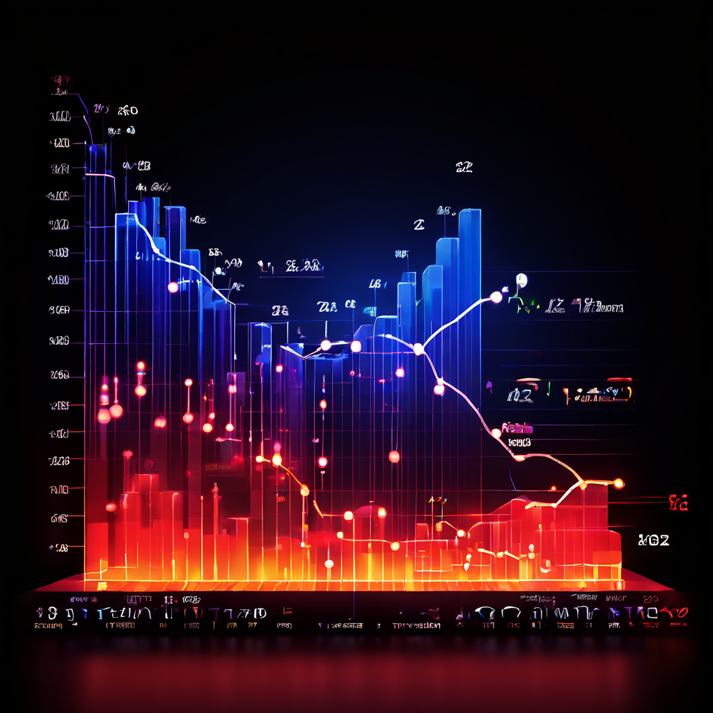 빛나는 데이터와 차트, 퍼센트 기호가 어우러져 하나의 초상화를 이루는 모습이다.