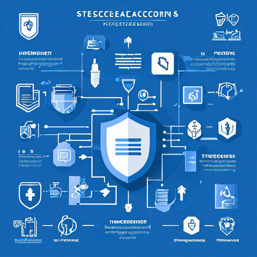 블루그레이 톤 미니멀 흐름도에 신분증, 방패체크, 정지표지, DB아이콘이 순서대로 배치된 모습이다