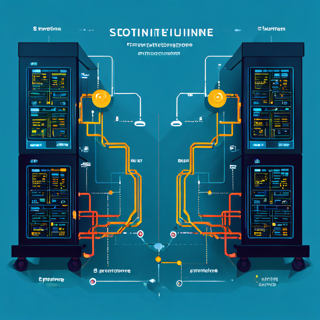 좌우 두 서버군에 트래픽이 이동하고, 배포선엔 노란 중단 구간이 강조된 모습이다