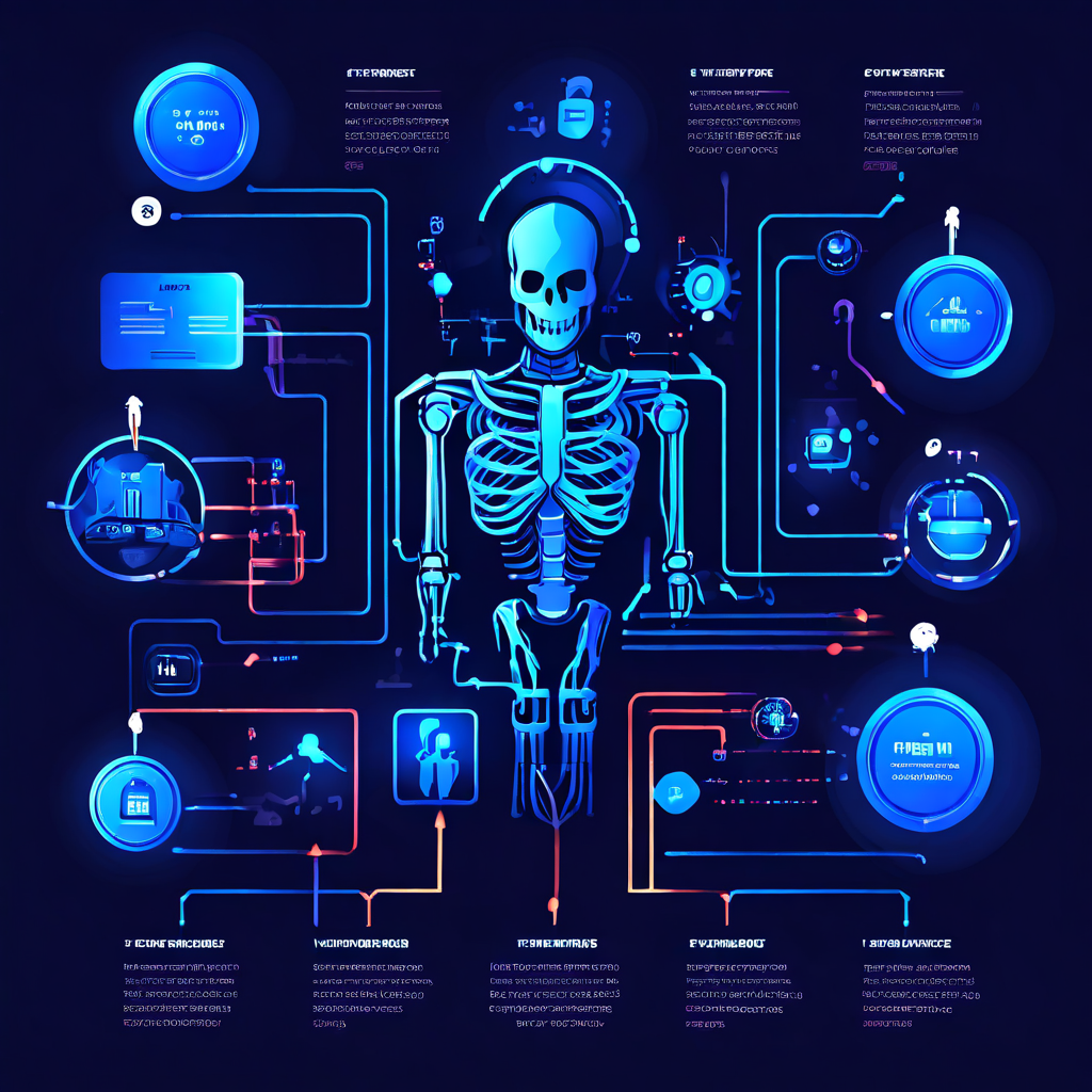어두운 테크 배경 위, 모듈 박스와 화살표로 이벤트 파이프라인 흐름도를 그린 모습이다