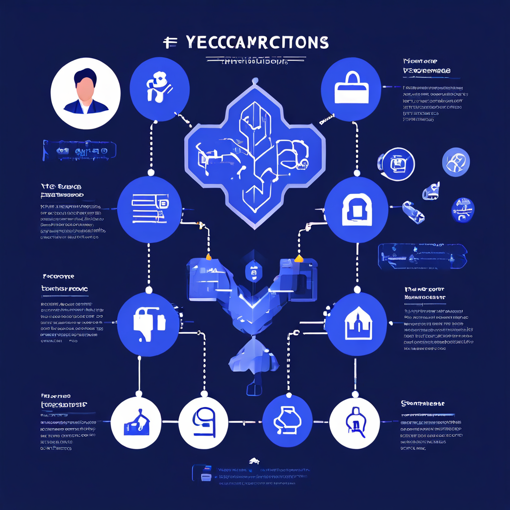 파란색 아이콘들이 점선으로 연결되어 KYC 과정을 단계별로 보여주는 인포그래픽 모습이다.