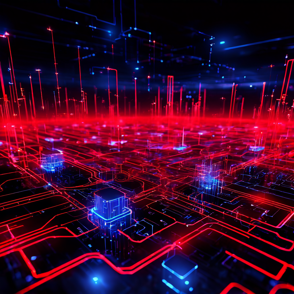 자동화된 시스템이 네트워크의 복잡한 구조를 분석하여 보안 위협을 탐지하는 과정을 보여주는 이미지.