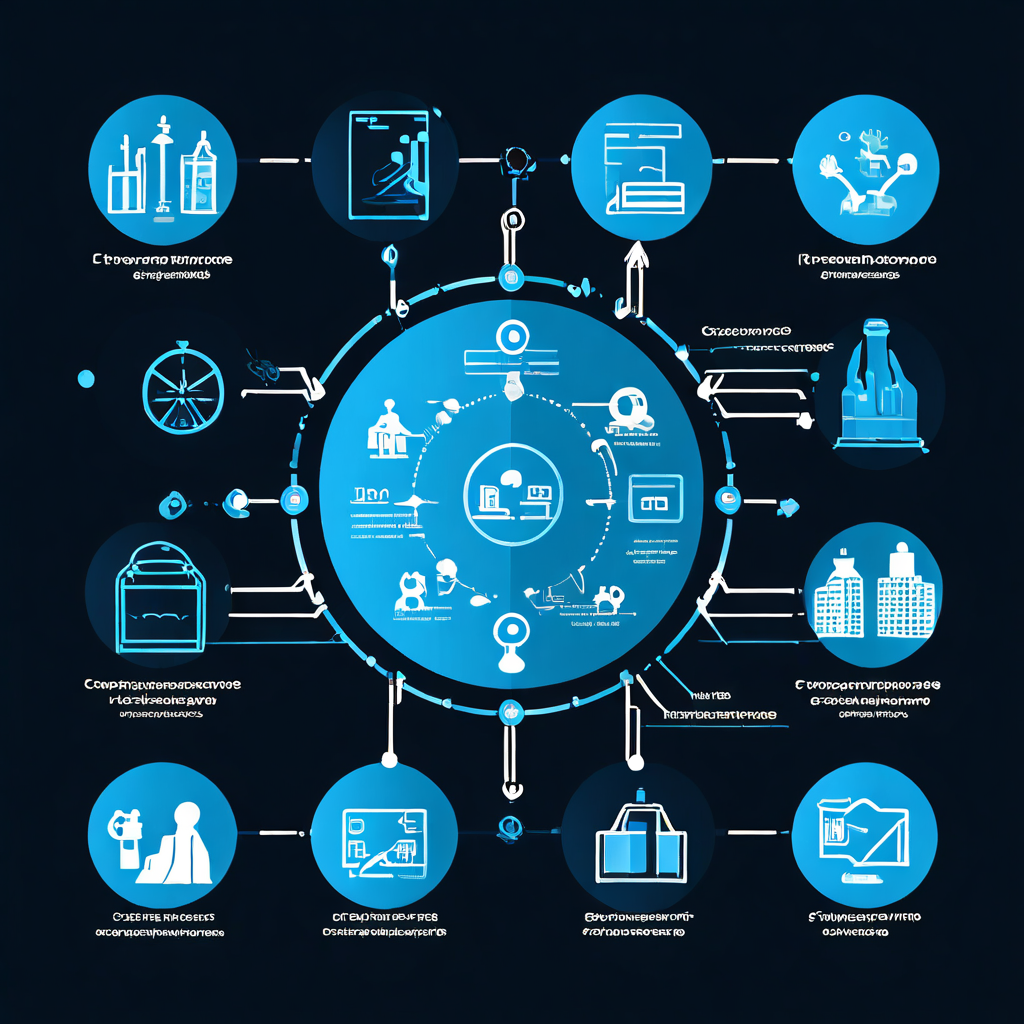 중앙 원형 구조를 기준으로 아이콘들이 순환 연결되어 서비스 흐름을 시각화한 인포그래픽 장면