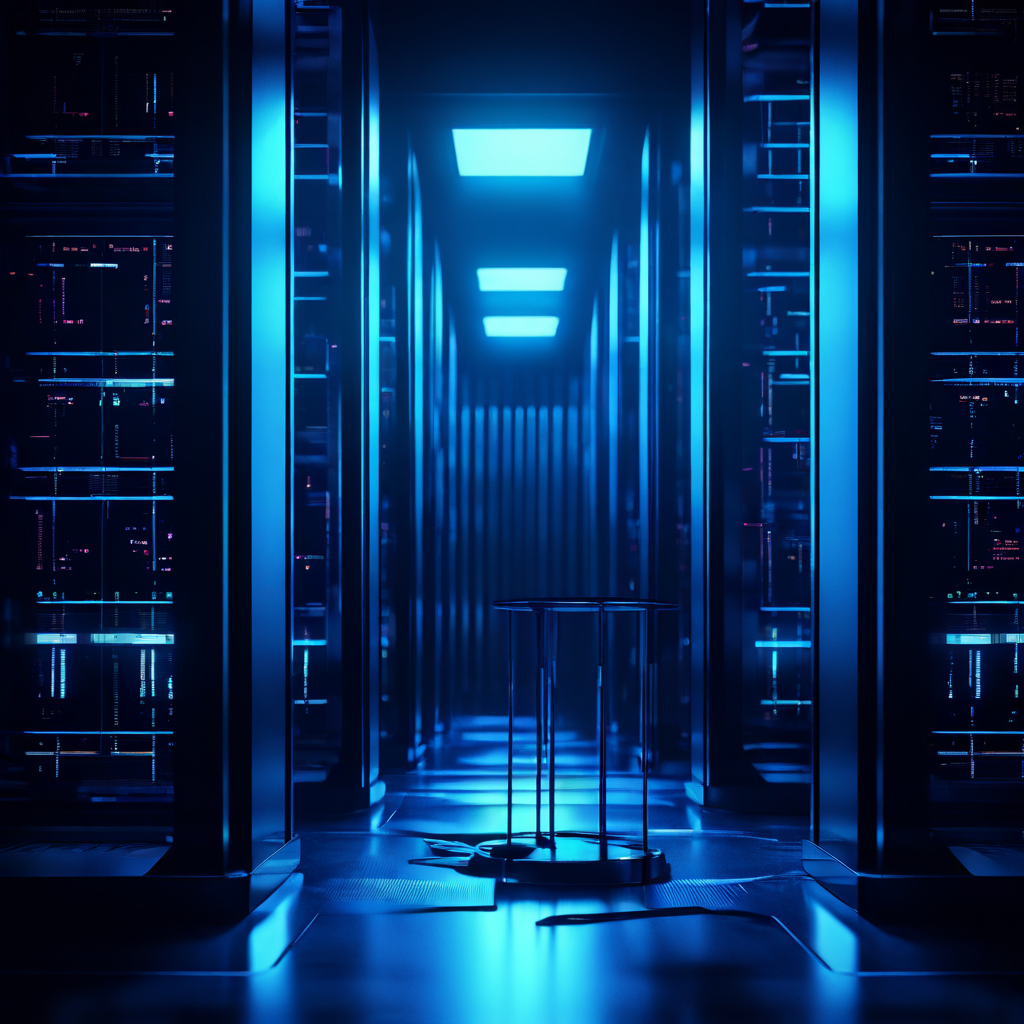 원본 데이터베이스와 복제본 서버 간 데이터 동기화 지연으로 인해 규제 준수를 상징하는 법봉이 갈라지며, 심각한 컴플라이언스 위반 위험이 발생하는 상황을 묘사하는 이미지.