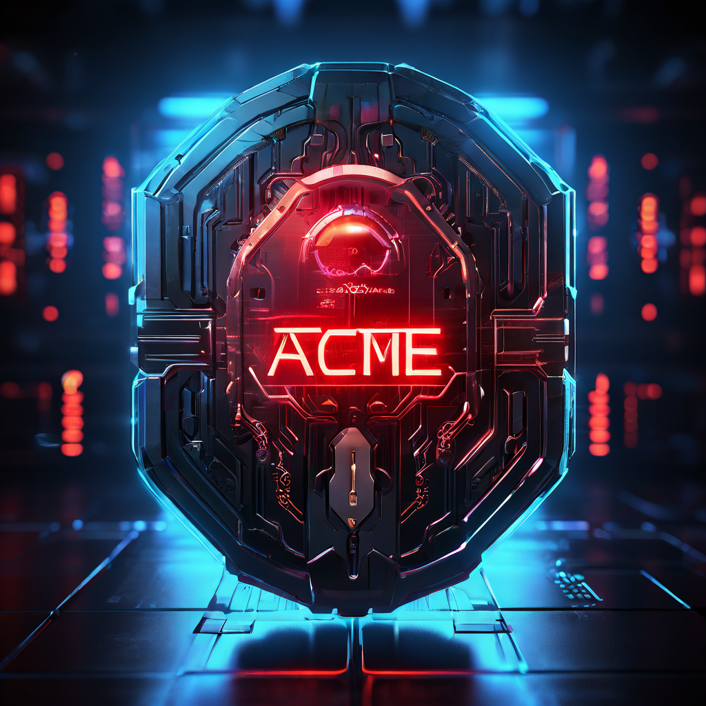 ACME 프로토콜 디지털 키가 데이터 스트림으로 둘러싸인 서버의 보안 방패를 해제하며 SSL/TLS 인증서 발급과 같은 보안 작업을 자동화하는 핵심 기술을 상징적으로 보여주는 이미지.