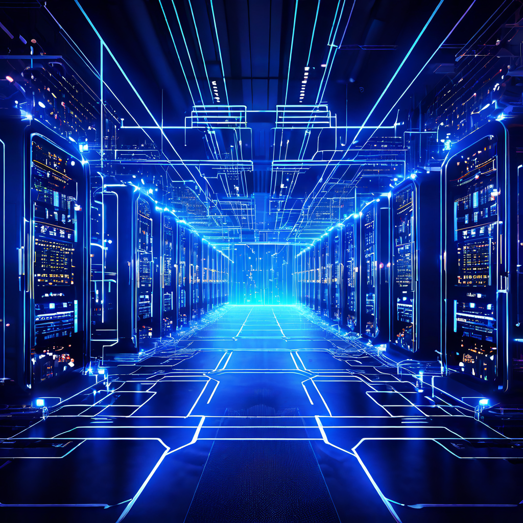 견고한 자동화 인프라 구축을 위한 미래형 설계도를 보여주는 이미지로, 서버와 기어가 데이터 흐름으로 연결되어 안정성과 효율성을 상징합니다.