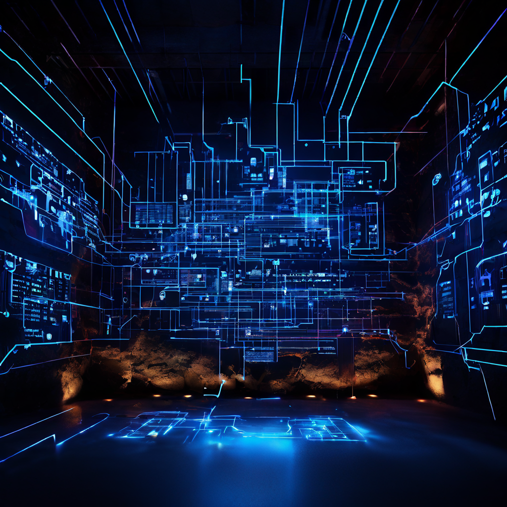 레거시 웹 시스템의 한계를 상징하는 무너지는 디지털 벽 앞에서 실시간 데이터 연결과 동기화에 어려움을 겪으며 발생하는 기술적 문제점을 보여주는 이미지.