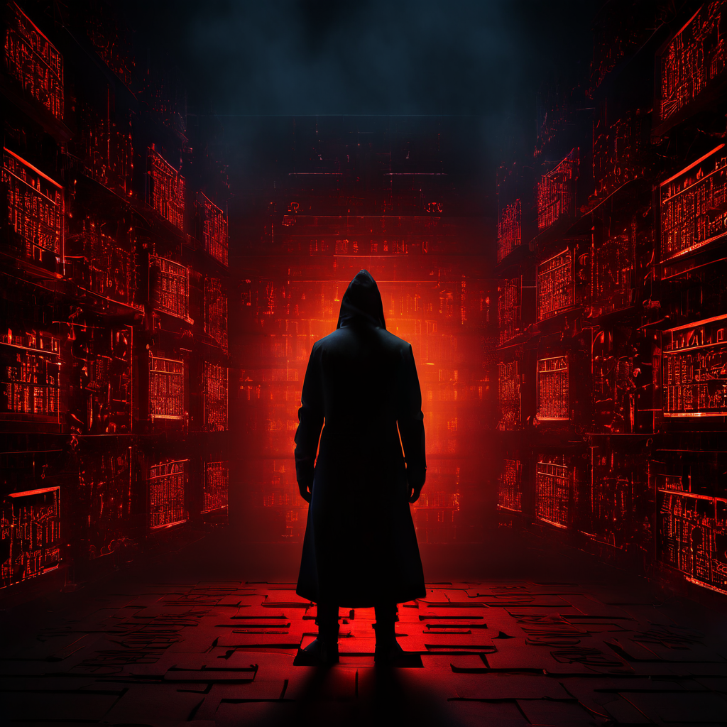 익명의 공격자가 어뷰징을 위해 생성한 다수의 유령 계정들을 첨단 보안 솔루션의 디지털 방화벽이 체계적으로 탐지하고 차단하여 사이버 위협을 방어하는 개념을 보여주는 이미지.