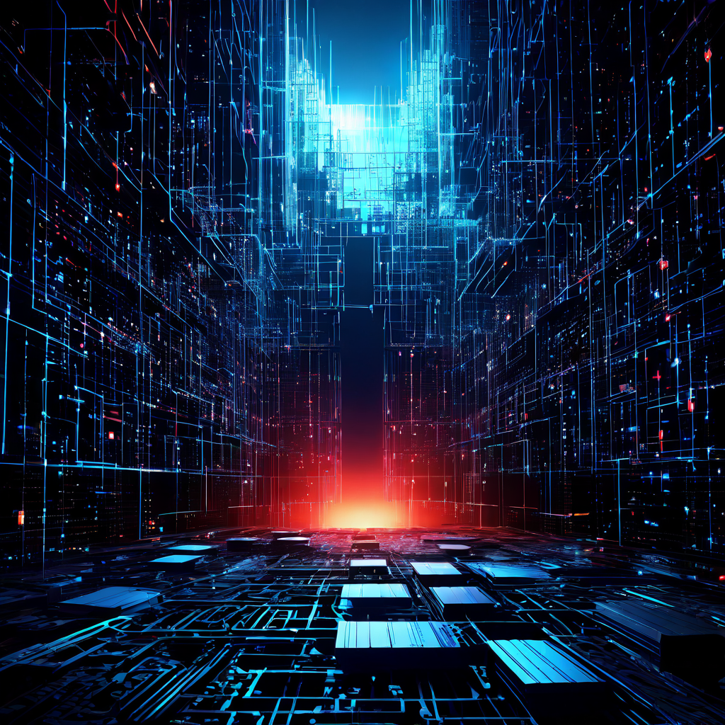 하나의 핵심 데이터 코어를 중심으로 거대한 디지털 시스템의 운명이 결정되는 모습을 보여주는 이미지. 실시간 데이터 무결성이 손상될 경우 전체 구조가 붕괴되는 위험성을 시각적으로 표현함.