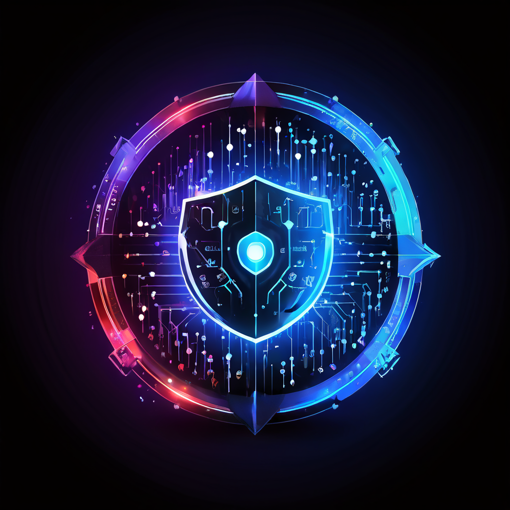 데이터 분석 차트로 이루어진 보호막이 거대한 저작권 심볼의 위협으로부터 라이브 스트리밍을 안전하게 지키며 데이터 기반의 리스크 관리를 상징하는 그림.