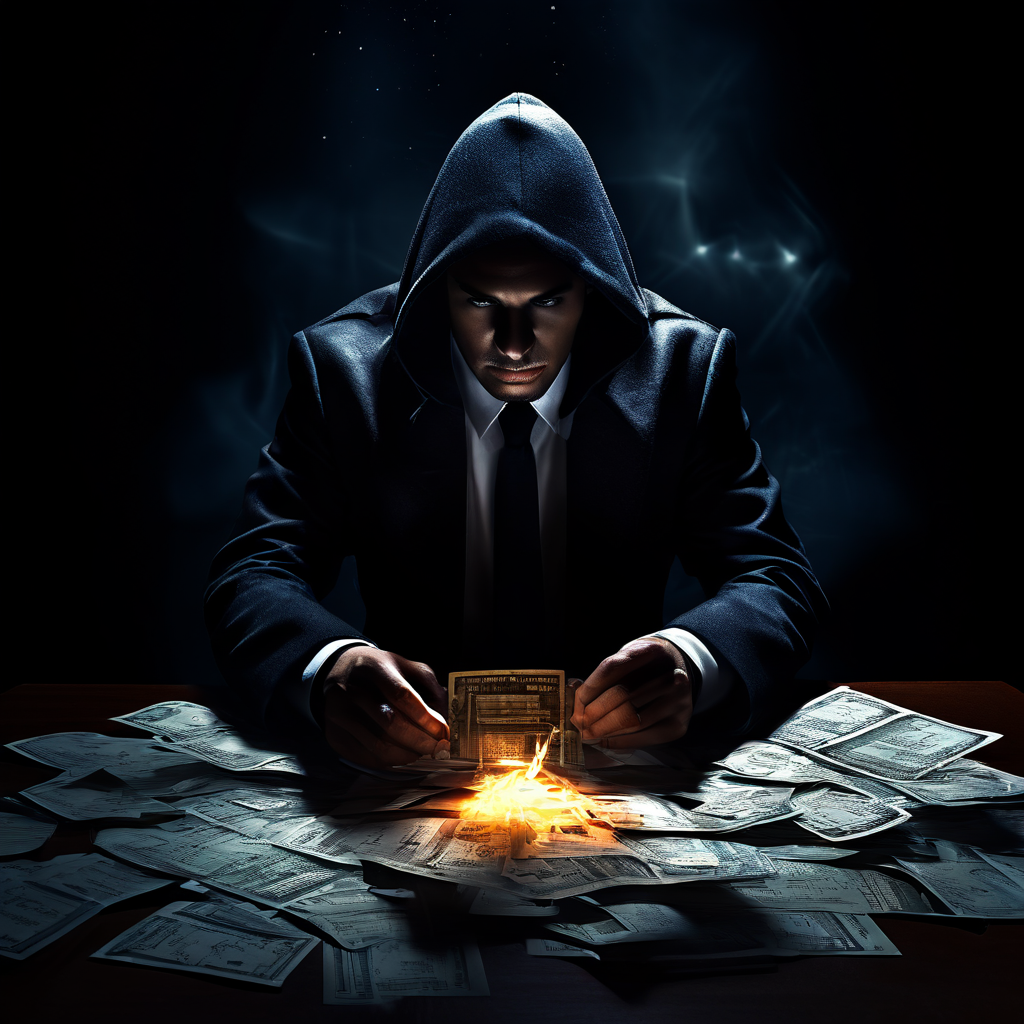 불명확한 계약서의 작은 글씨가 사용자를 옭아매는 숨겨진 함정으로 변해 심각한 금전적 분쟁을 야기하는 상황을 보여주는 이미지.