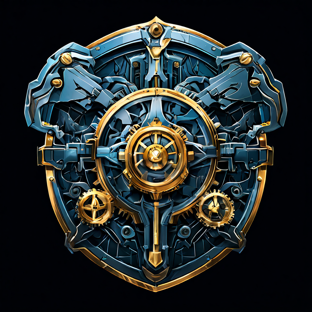 견고한 방패와 여러 톱니바퀴가 조화롭게 맞물려 돌아가며, 철저한 보안 강화와 비즈니스 운영 효율성 향상을 동시에 달성하는 성공적인 통합 관리 전략을 보여주는 이미지.