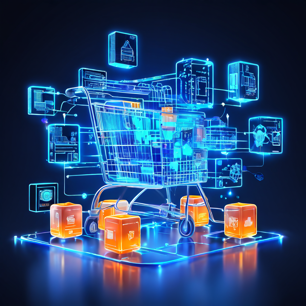 독립적인 시장 정산을 위한 마이크로서비스 아키텍처가 분산된 디지털 블록 단위로 상호 연결되어 거래를 처리하는 과정을 개념적으로 보여주는 이미지