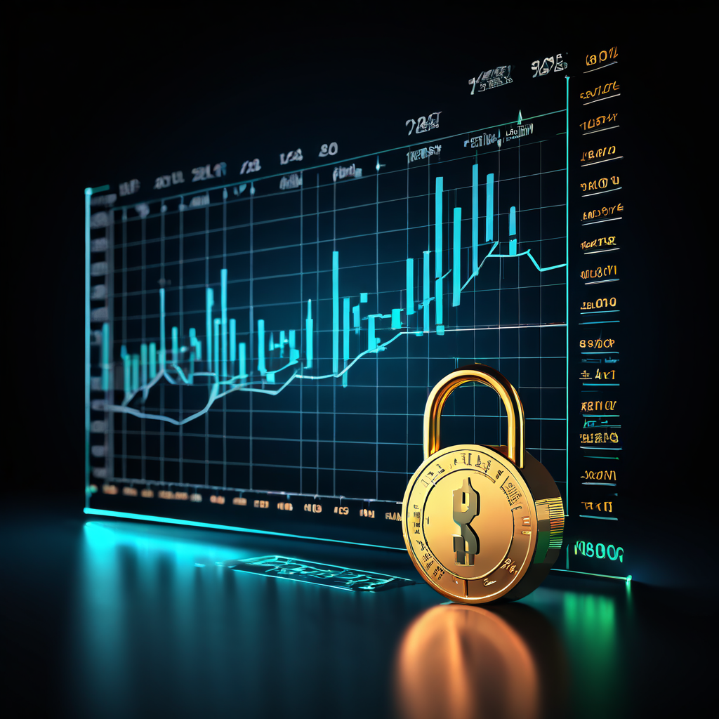 자물쇠 아이콘으로 표현된 비밀번호 보안을 환전 서비스에 도입했을 때 나타나는 긍정적인 영향을 우상향하는 추세선 그래프로 명확하게 보여주는 데이터 시각화 이미지.