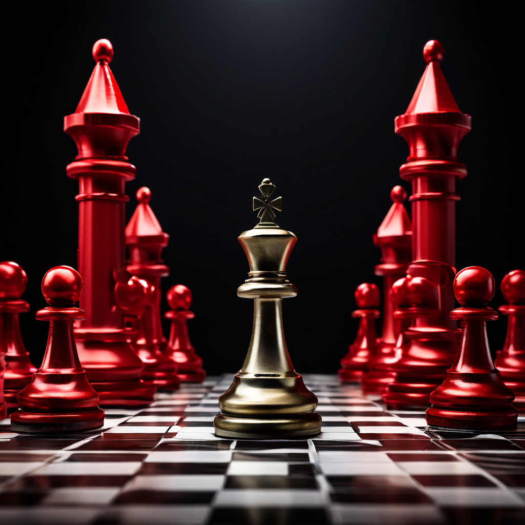 금융 시장의 위험 관리 전략을 상징적으로 표현한 이미지로, 적색 마감 게이트가 닫히기 전에 체스의 킹을 미리 안전한 위치로 선제적으로 이동시키는 모습을 묘사하고 있습니다.