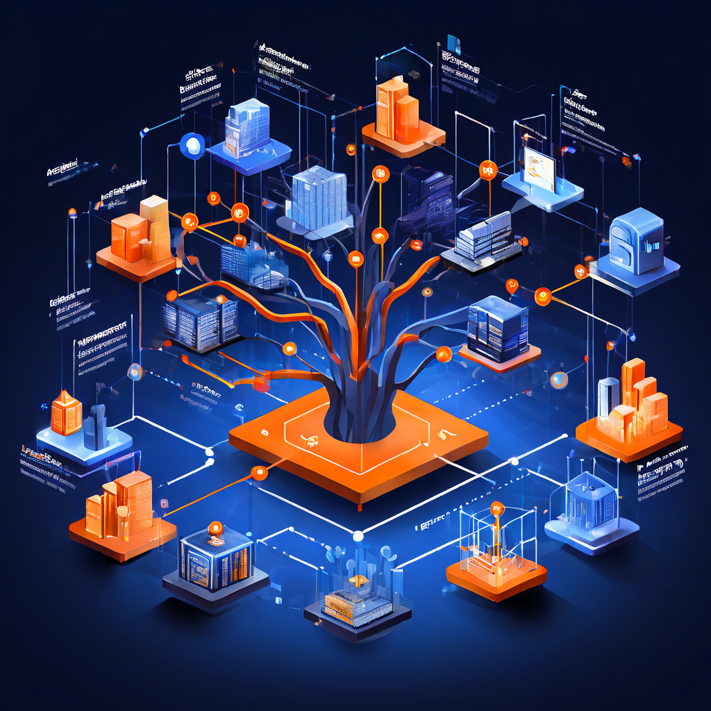 B2B 공급업체의 소프트웨어 솔루션이 중앙 허브 역할을 하며 통합 API를 통해 맞춤형 모듈과 다양한 고객 시스템을 유기적으로 연결하는 구조를 도식화한 개념도입니다.