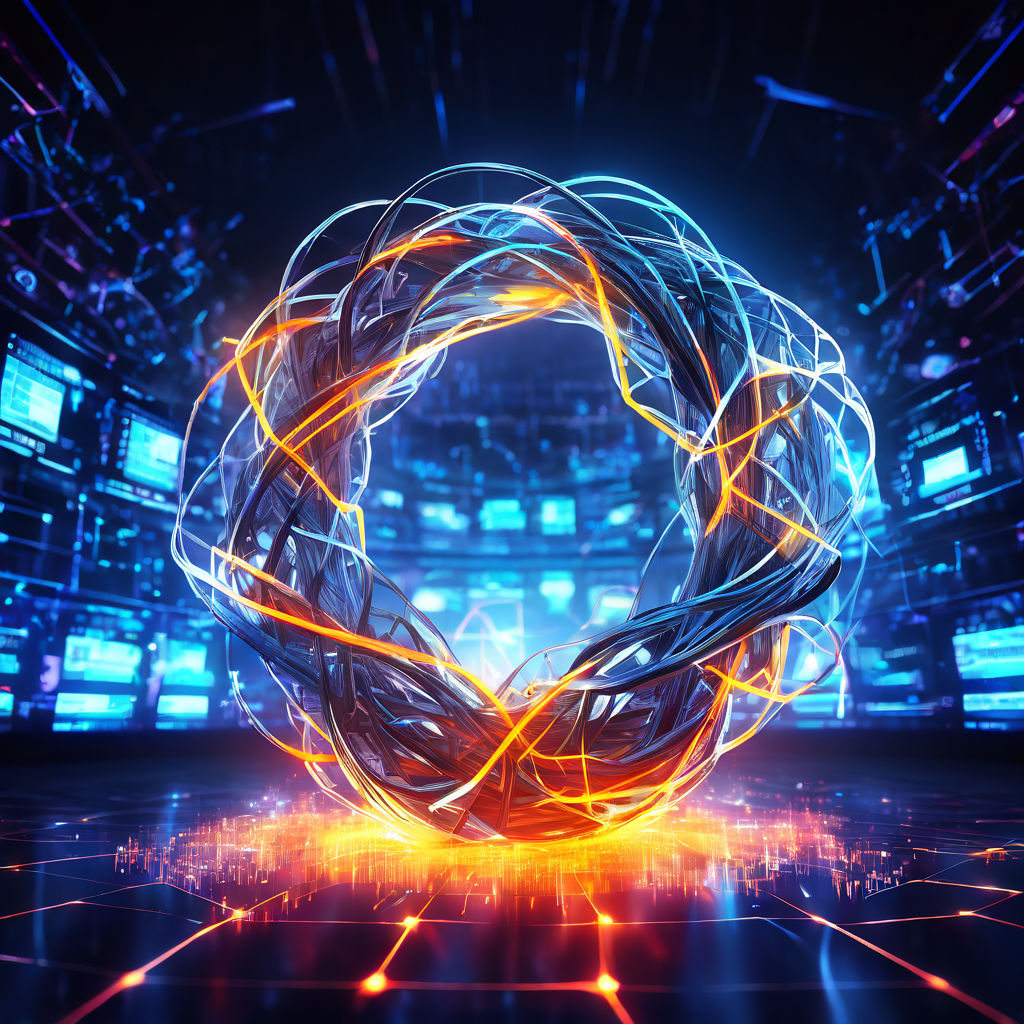 빛나는 스포츠 데이터 스트림이 단단한 데이터베이스 구조와 충돌하며 디지털 균열과 오류 불꽃을 발생시키는, 현대 스포츠 데이터 분석의 복잡성과 도전을 상징적으로 표현한 이미지입니다.