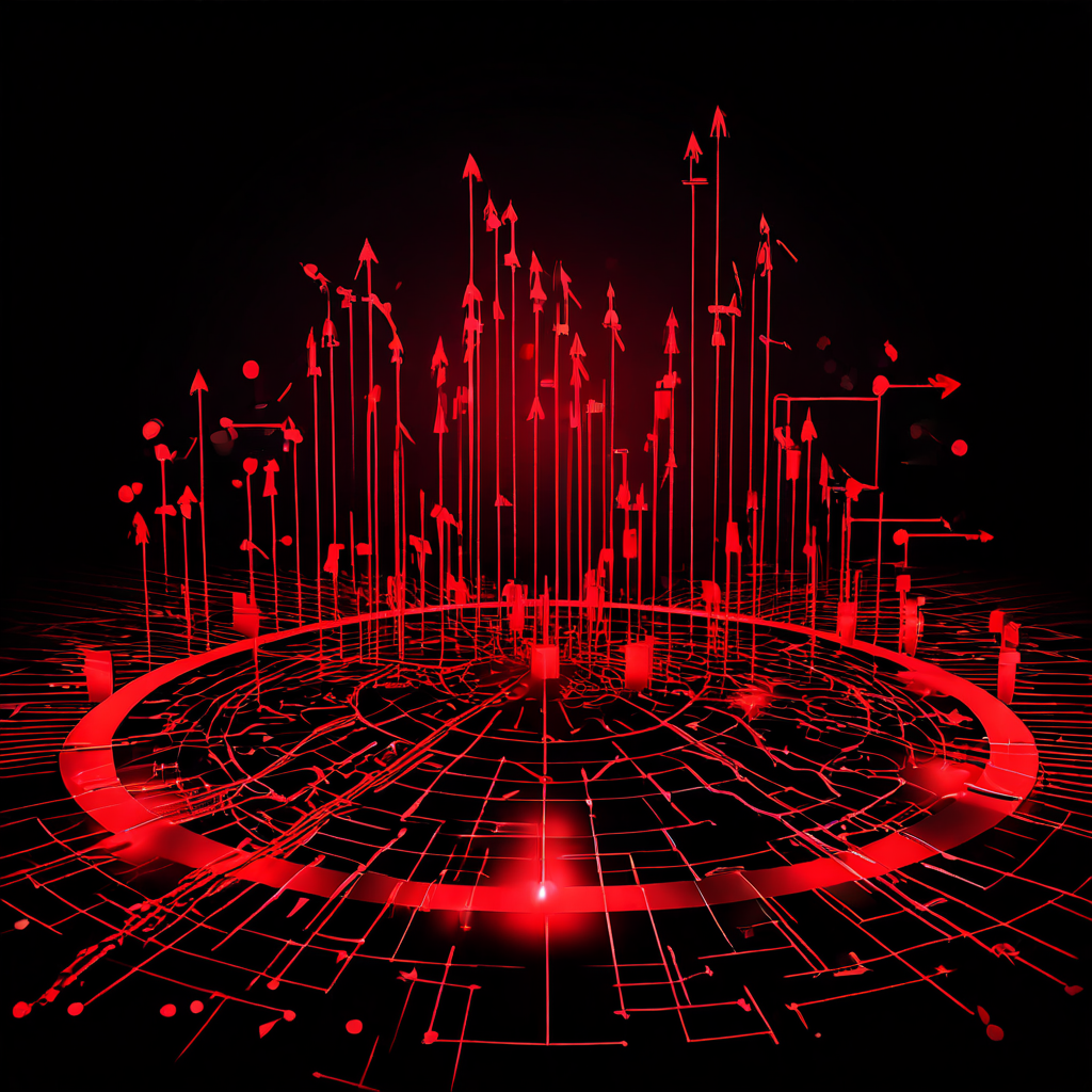 복잡한 금융 네트워크에서 한쪽은 수익 아이콘이 급증하는 반면 다른 쪽은 붉은 경고 심볼과 시스템 장애 알림으로 붕괴되는 양극화된 재무 위기와 기회의 대비를 보여주는 다이어그램입니다.