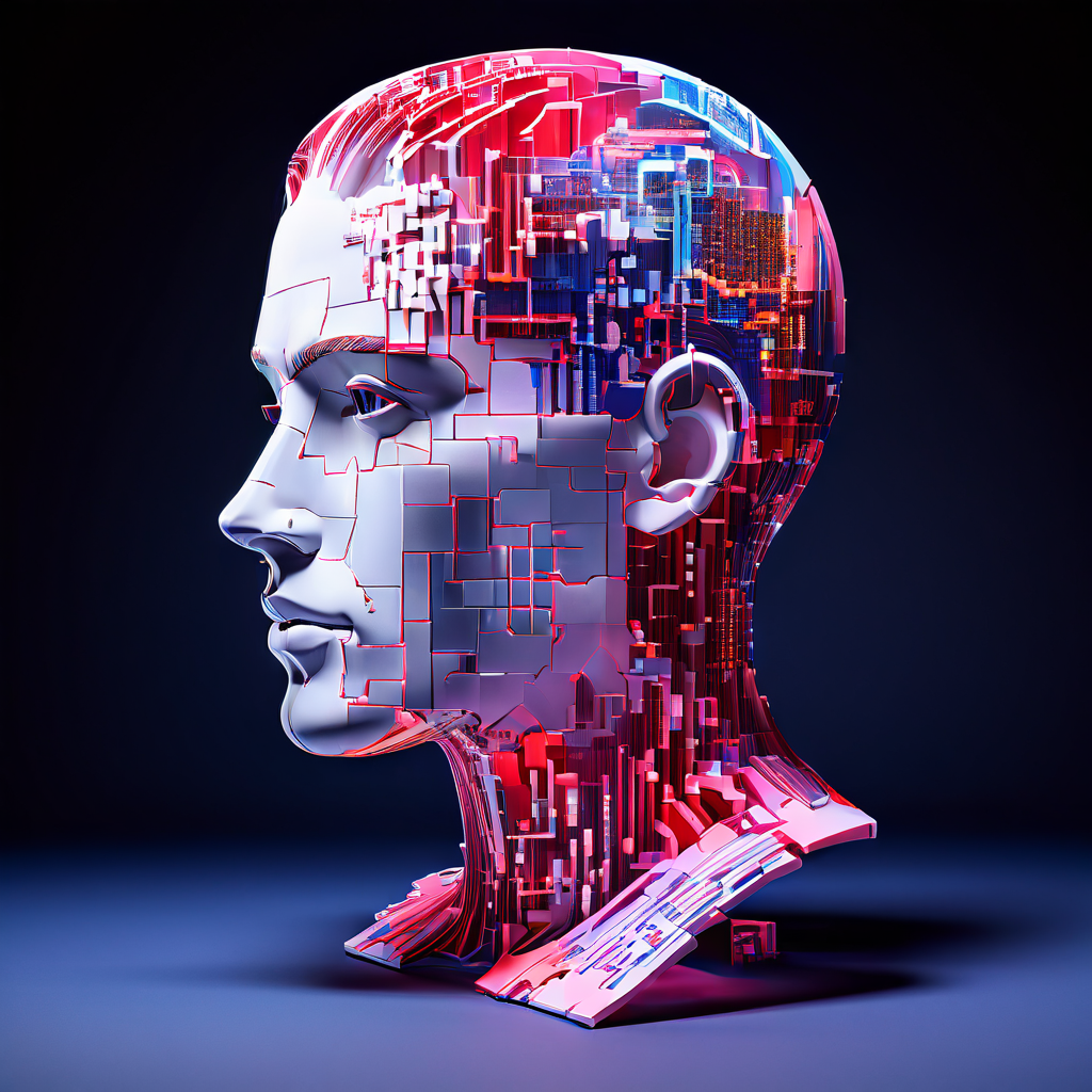 데이터 포인트로 라벨링된 3D 퍼즐 조각들이 맞춰지며 완성된 개인화 프로필을 형성하는 인간의 머리 모습을 디지털 배경 앞에 표현한 개념 이미지입니다.