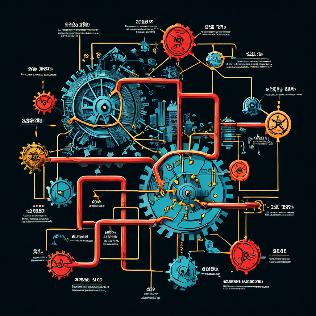 주식 배당금 감소 추세와 현금화 메커니즘이 작동하는 위험 신호를 복잡한 금융 시스템과 톱니바퀴 연결로 상징적으로 표현한 재무 관리 다이어그램입니다.