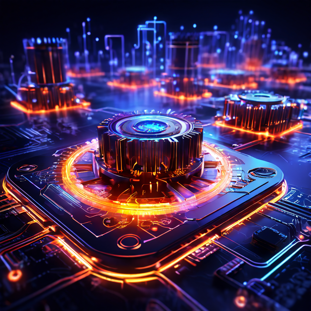 실시간 데이터 스트림이 회로처럼 플랫폼 핵심으로 유입되어 맞물린 기어들이 안정성을 강화하는 디지털 생태계를 시각화한 이미지입니다.