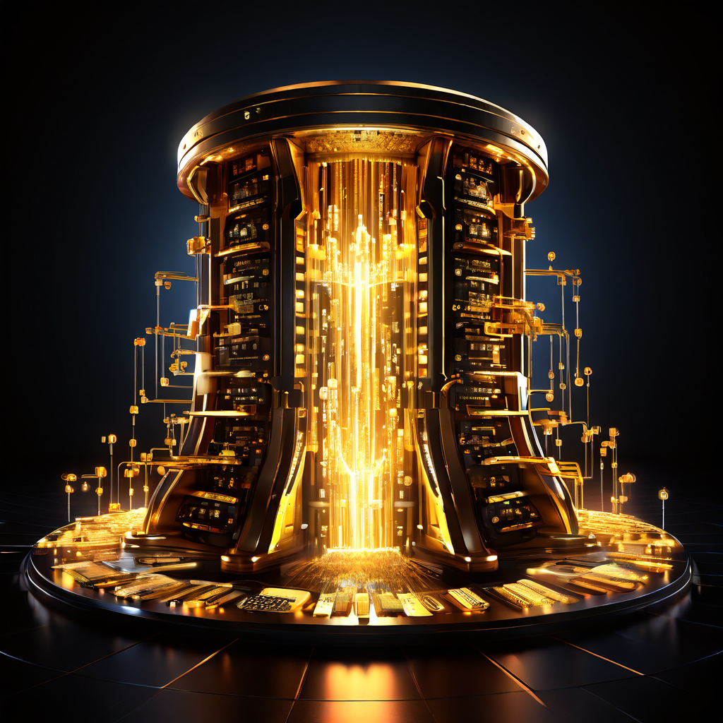 실시간 거래 데스크 운영의 핵심을 상징하며, 빛나는 데이터 파이프라인이 강화된 방패로 흘러들어가 금화의 흐름을 안전하게 보호하고 배분하는 모습을 표현한 이미지입니다.