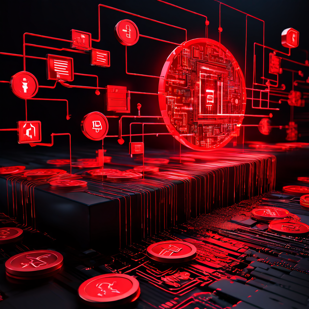 금융 거래나 데이터 처리 과정에서 오류가 발생하여 자금 흐름이 중단된 상황을 상징하는 복잡한 디지털 흐름도와 빨간 경고 표시