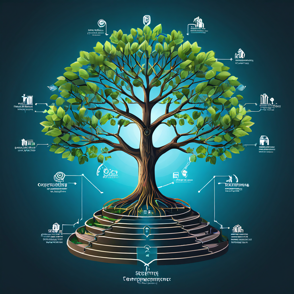 성장하는 나무 형태의 플로우차트로, 가지마다 단계별 성장 과정이 표시되어 최상단에 위치한 번영하는 파트너사 아이콘으로 발전하는 모습을 시각화한 이미지입니다.