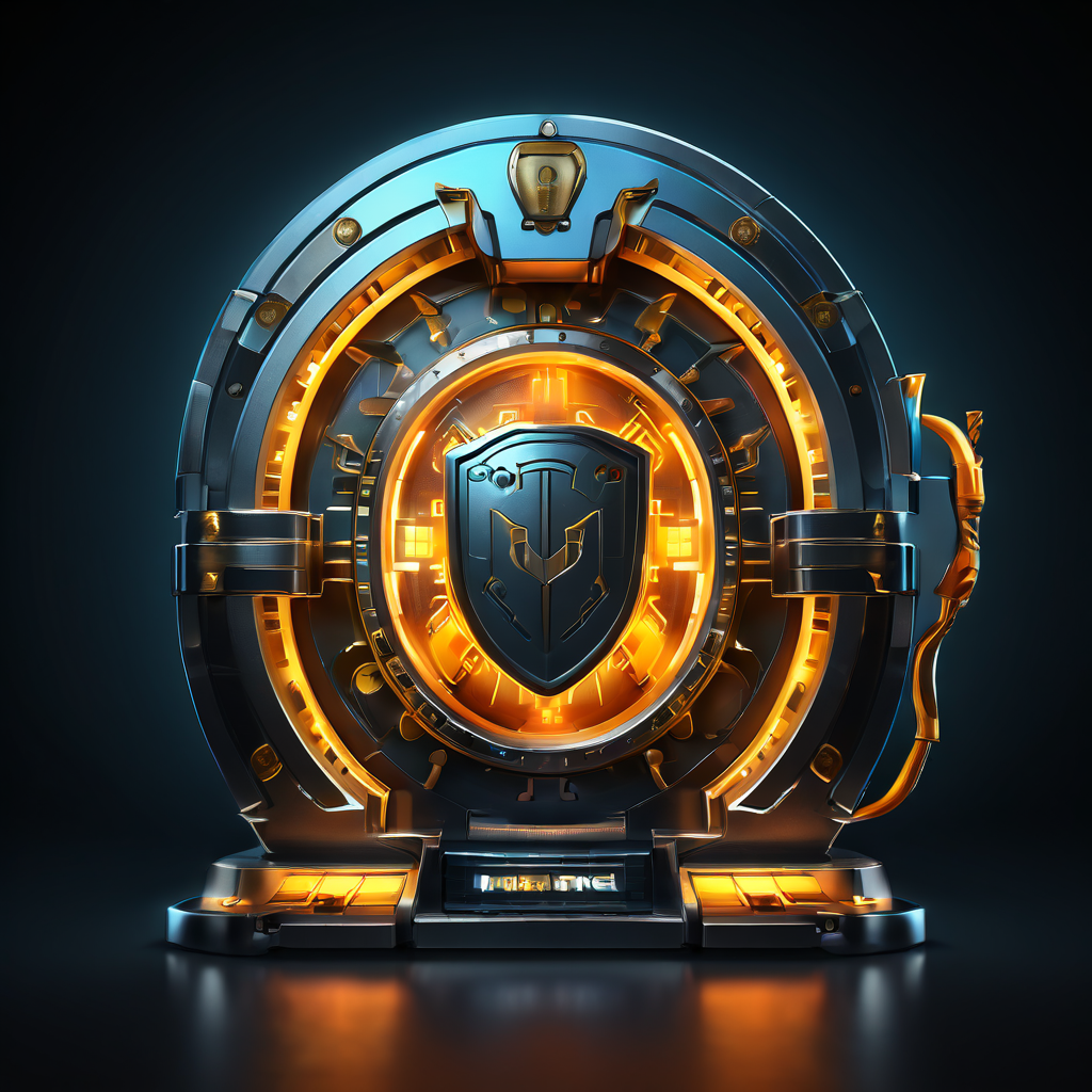 슬롯머신 인터페이스 내부에 위너 데이터를 보호하는 디지털 금고가 암호화 상징과 방패로 강력하게 보안 처리된 모습을 나타낸 이미지입니다.