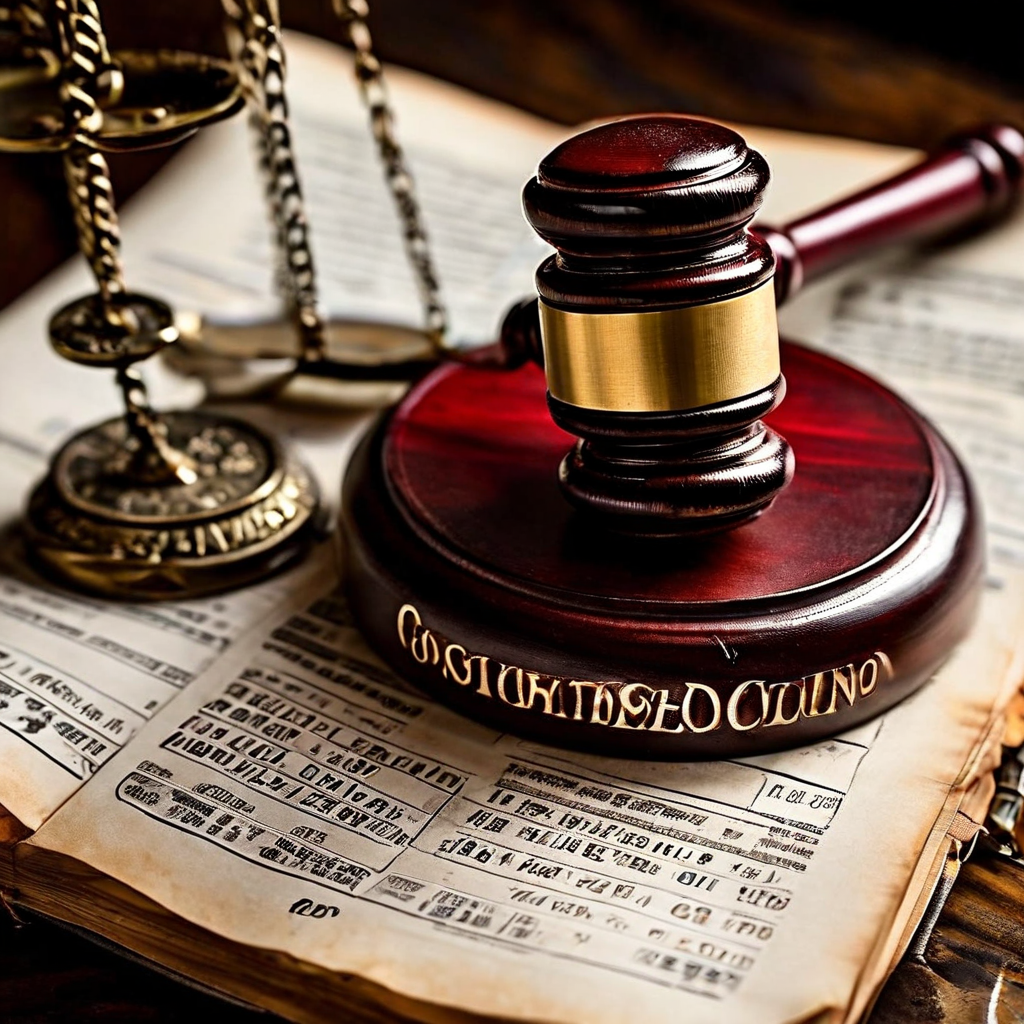 카지노 솔루션 이용약관과 출금 거부가 적힌 법적 문서가 법관의 소지와 저울 위에 놓여 있는 모습으로, 온라인 도박 분쟁의 법적 쟁점을 상징적으로 표현합니다.