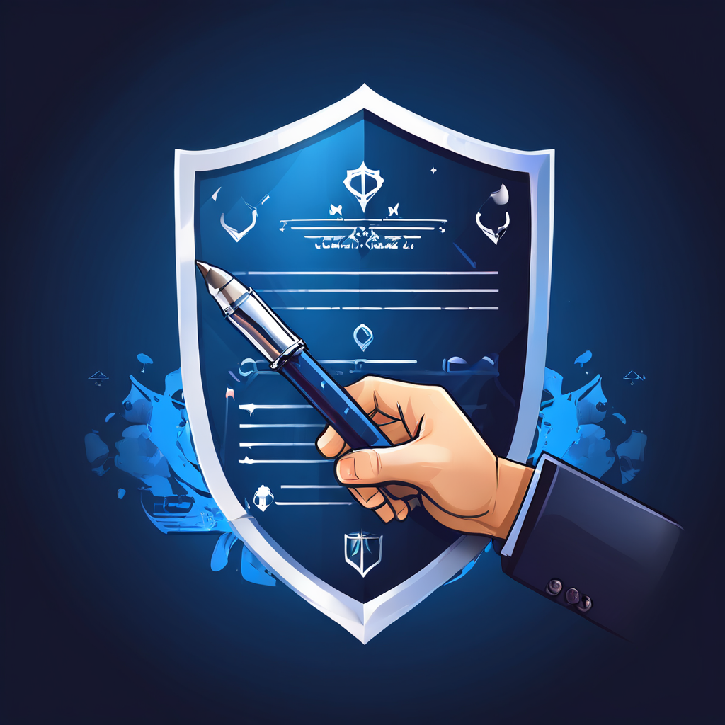 계약서를 수정하는 펜 끝에서 분쟁을 상징하는 아이콘을 차단하는 보호막이 나타나 계약 리스크 관리와 분쟁 예방의 중요성을 시각적으로 표현한 이미지입니다.