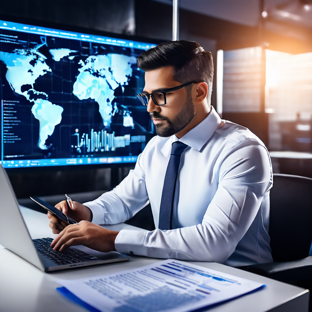 디지털 보안 조치를 실행하며 법적 문서를 검토하여 규정 준수 리스크를 선제적으로 관리하는 전문 솔루션 운영자의 업무 장면을 담은 이미지입니다.