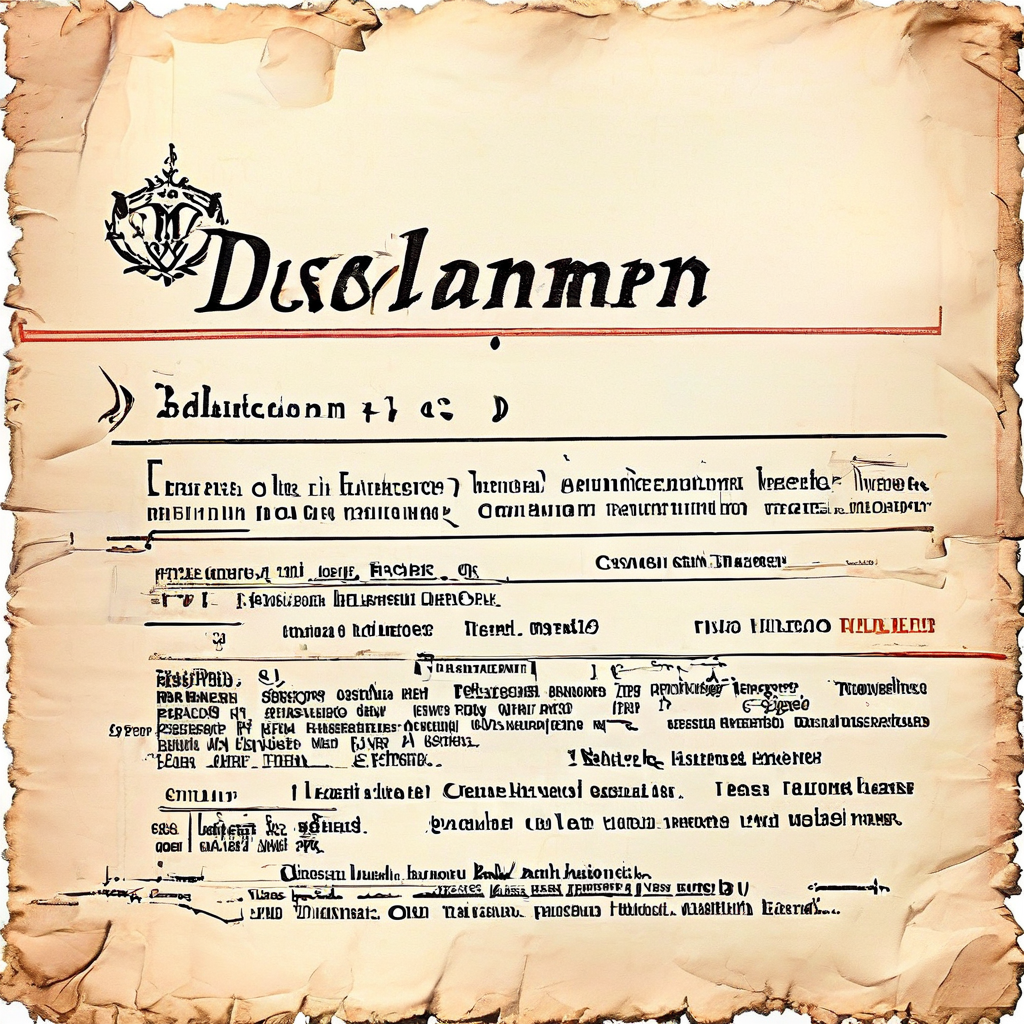 법적 문서의 기본적 한계와 경계를 상징적으로 표현한 면책조항 문서 이미지로, 주요 조항들이 반투명 경계선으로 희미해지는 디자인이 특징입니다.