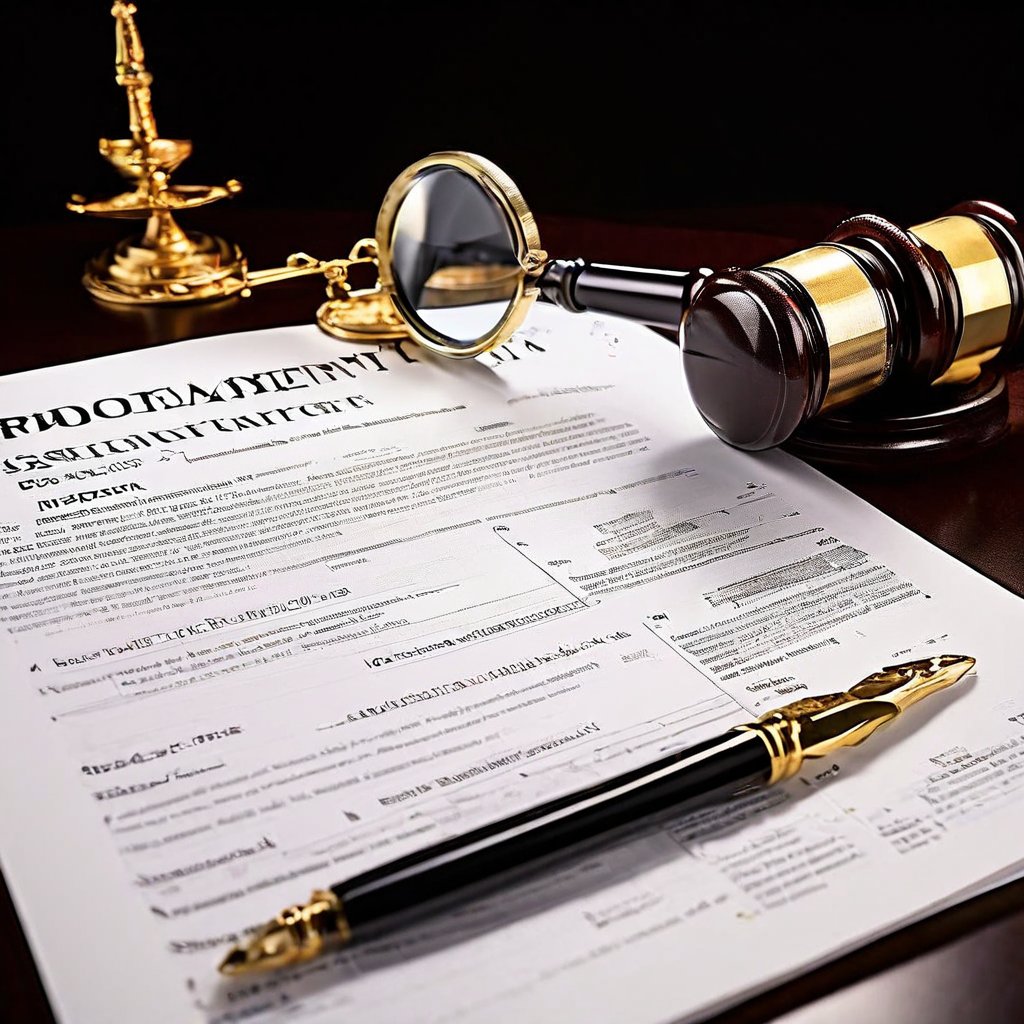 이익 정산 분쟁과 표준 계약 해석에 대한 법적 검토를 상징적으로 보여주며, 강조된 조항과 저울, 확대경이 배치된 법률 문서 이미지입니다.