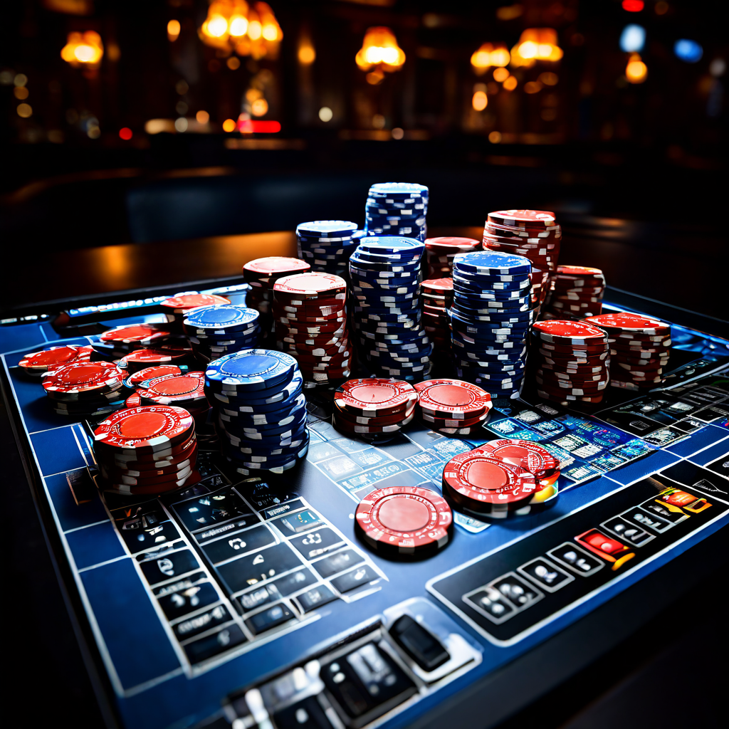 A close-up view of a professional hand verifying an identity document beside a laptop on a casino table, with blurred chips and ca