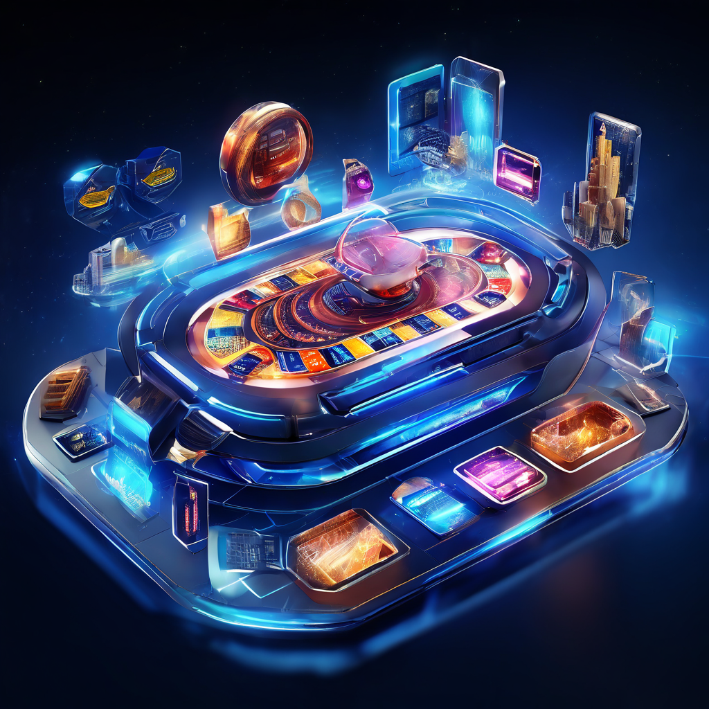 Abstract digital interface showing layered category tabs with glowing data paths and secure service flow, representing casino...