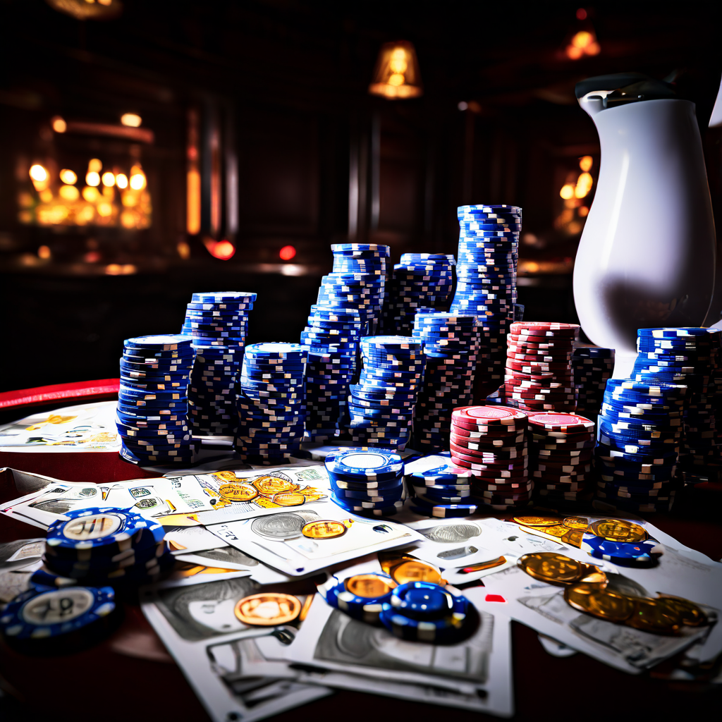 A close-up documentary photograph showing a worn casino table with green felt, a single playing card, and an old-fashioned key hal