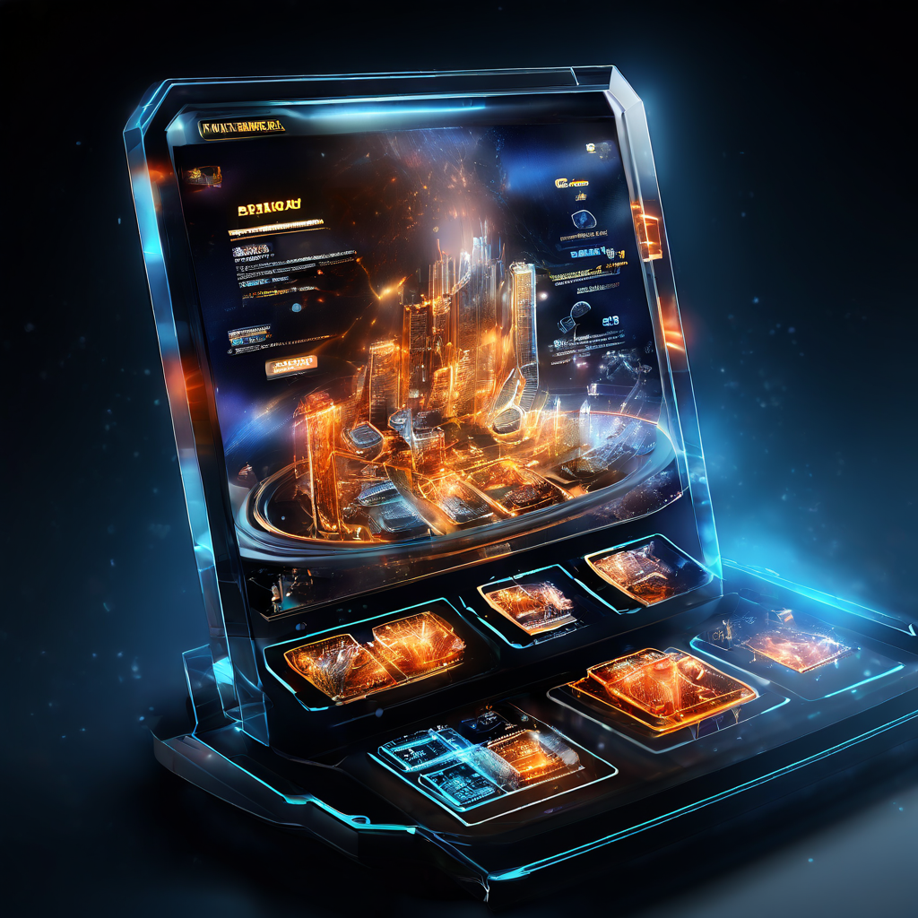 Abstract digital interface showing layered menu structure with glowing data paths and secure online flow for a casino solution...