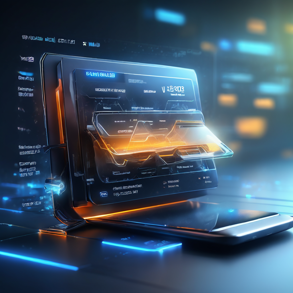 Futuristic digital interface showing wallet status as a search signal with layered data paths and secure service flow.