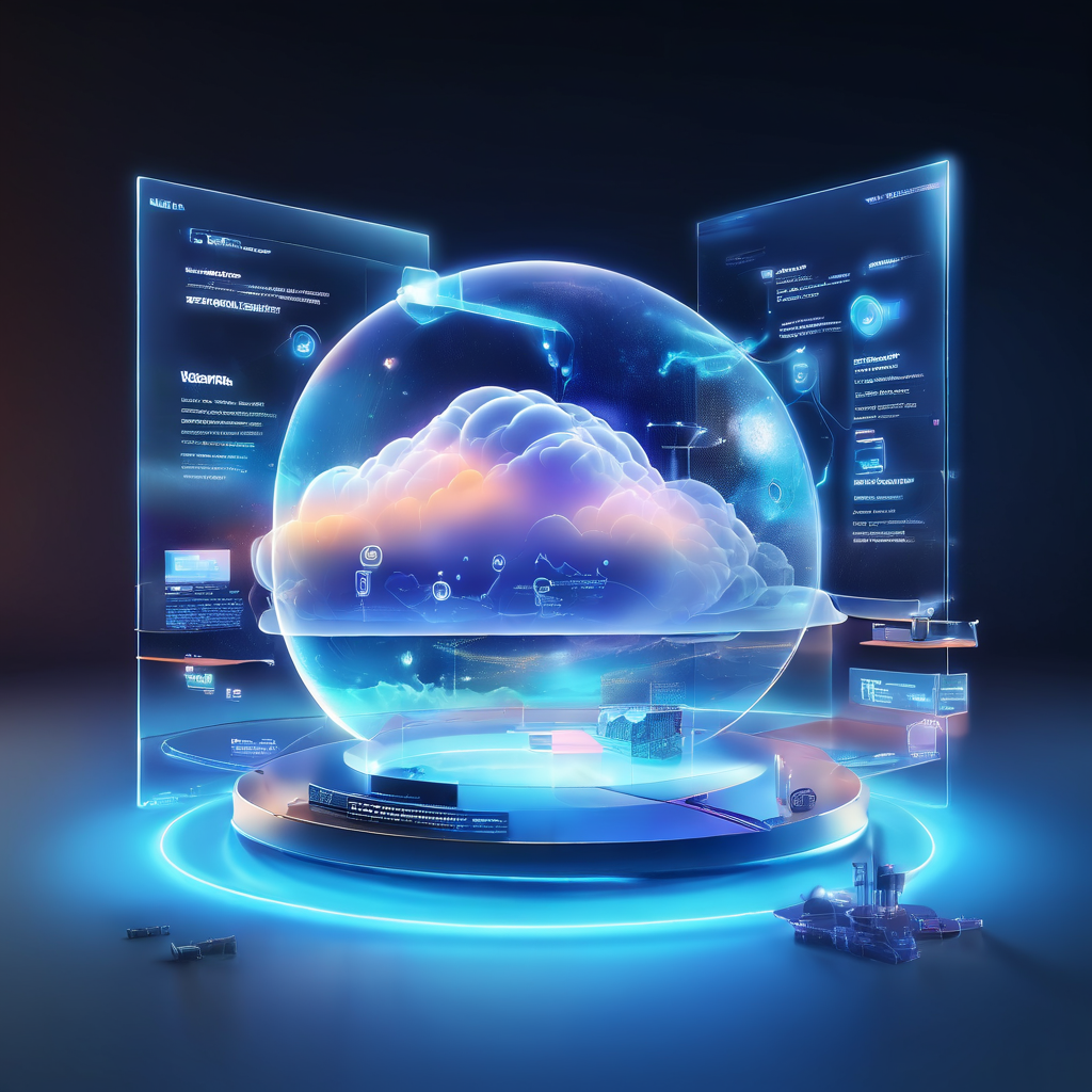Abstract digital platform visualization contrasting a clean user interface display with a hidden cloud data path, representing...