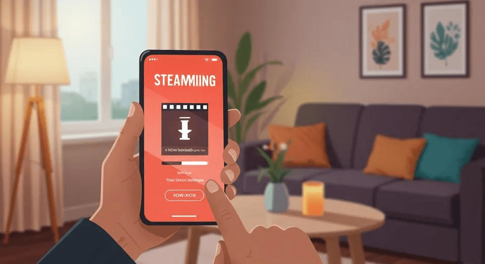 User downloading a movie to a mobile device for temporary offline viewing through a streaming subscription.