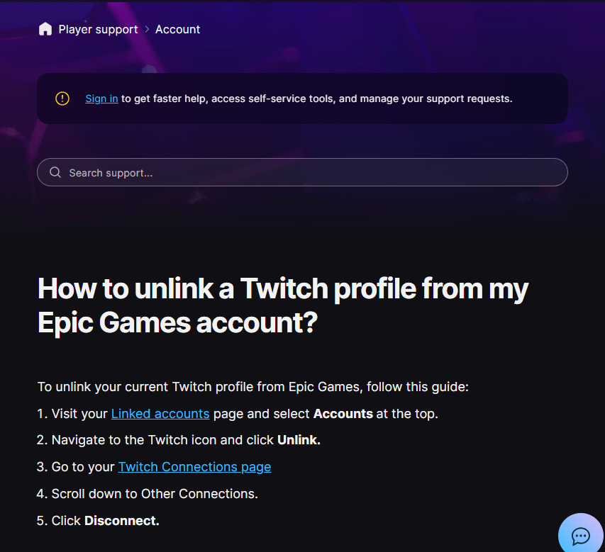 Epic Games Linked Accounts page showing the Twitch account connection before unlinking and relinking for Twitch Drops troubleshooting.