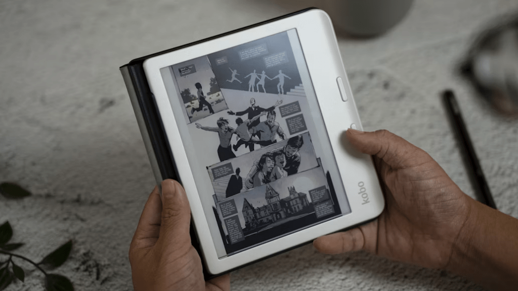 Tablet displaying a digital comic while comparing edited and original webtoon versions.